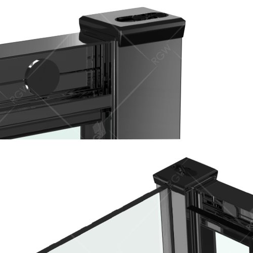 Купить квадратный душевой уголок RGW CL-34 В 100x100 с алюминиевым профилем чёрного цвета с раздвижной двухстворчатой дверью и с неподвижным боковым стеклом из прозрачного закалённого безопасного стеклянного полотна с покрытием Easy Clean.